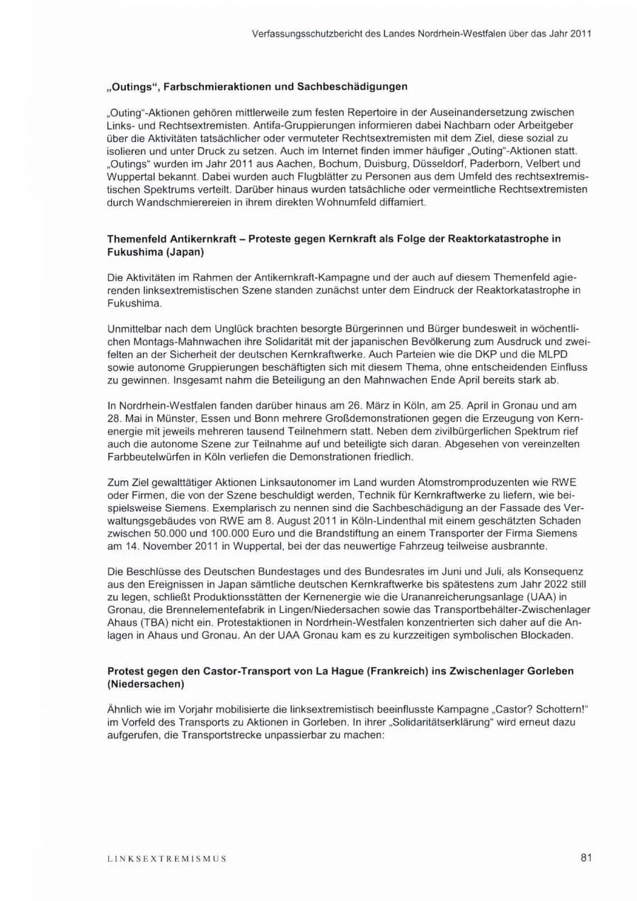 Seite 85 des Verfassungsschutzbericht 2011 Nordrhein-Westfalen