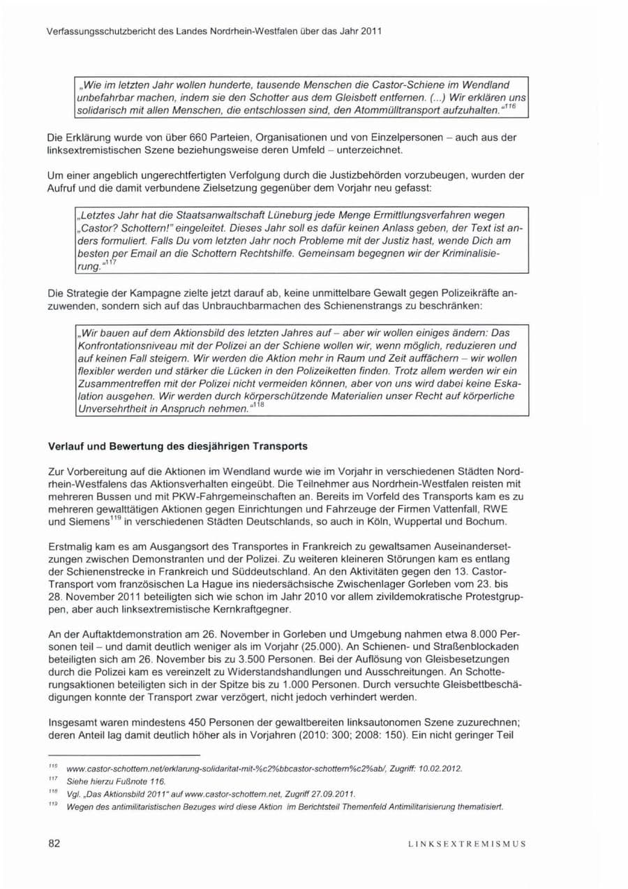 Seite 86 des Verfassungsschutzbericht 2011 Nordrhein-Westfalen