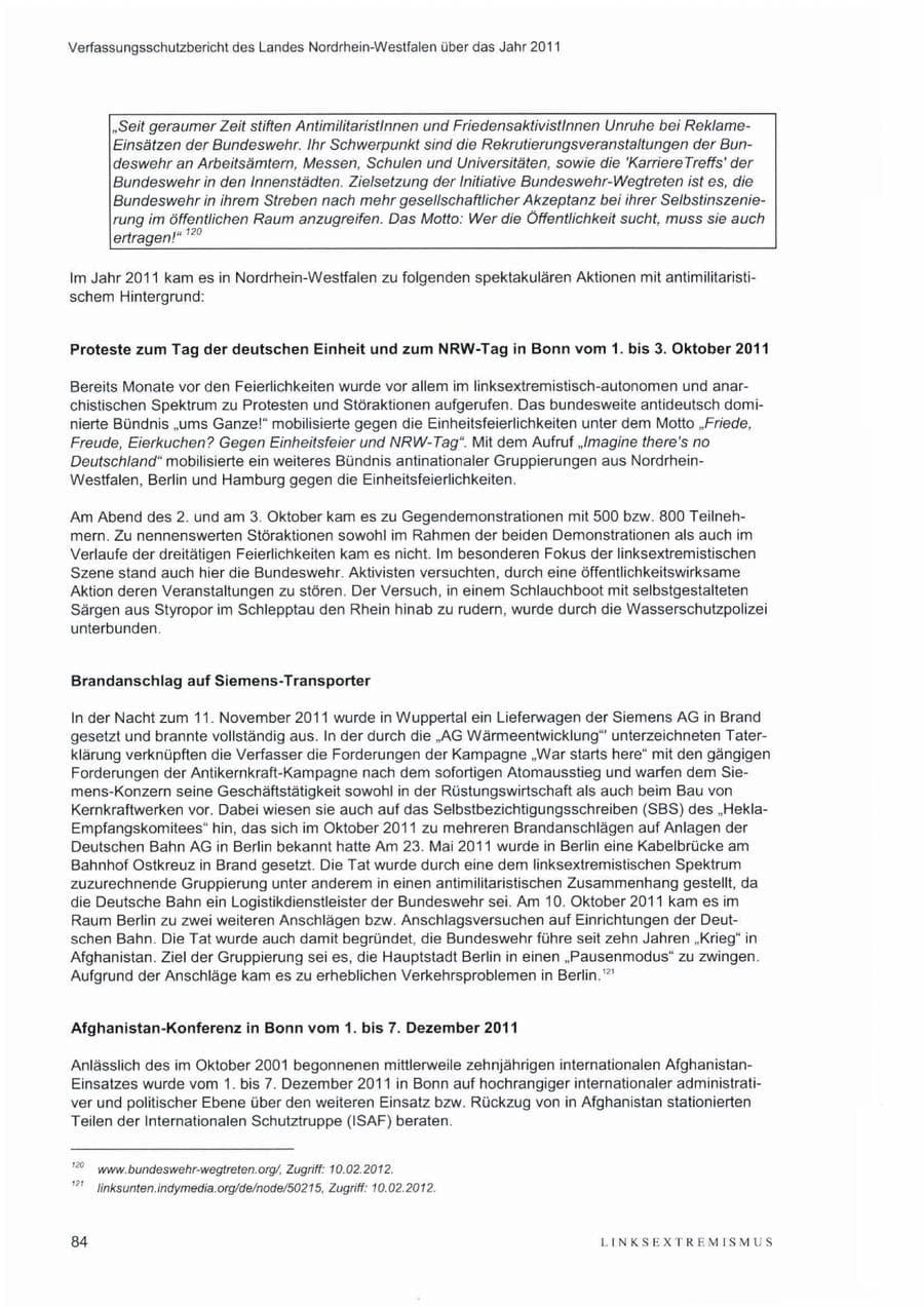 Seite 88 des Verfassungsschutzbericht 2011 Nordrhein-Westfalen