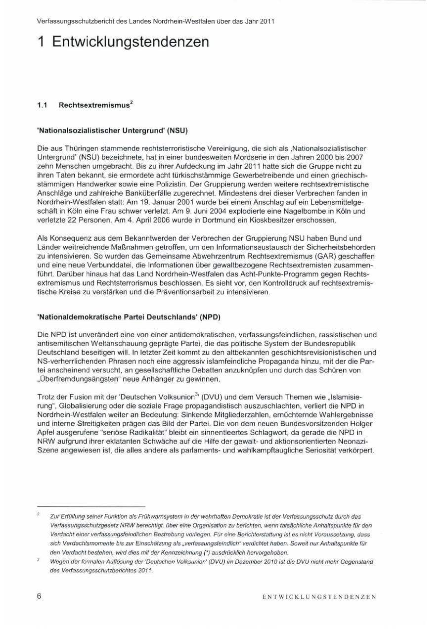Seite 10 des Verfassungsschutzbericht 2011 Nordrhein-Westfalen