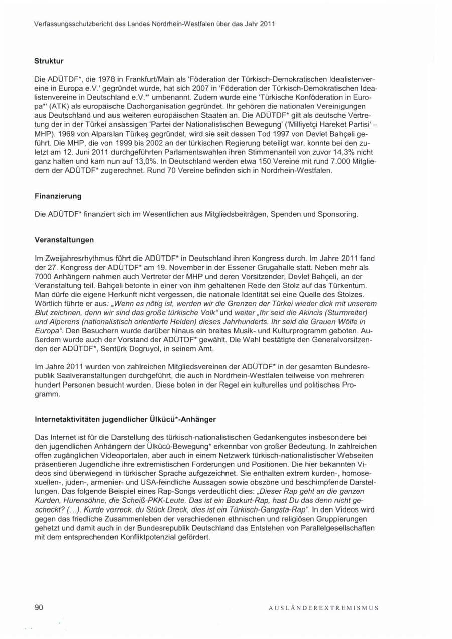 Seite 94 des Verfassungsschutzbericht 2011 Nordrhein-Westfalen