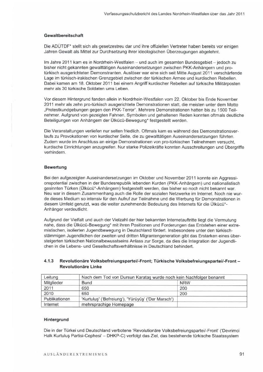 Seite 95 des Verfassungsschutzbericht 2011 Nordrhein-Westfalen