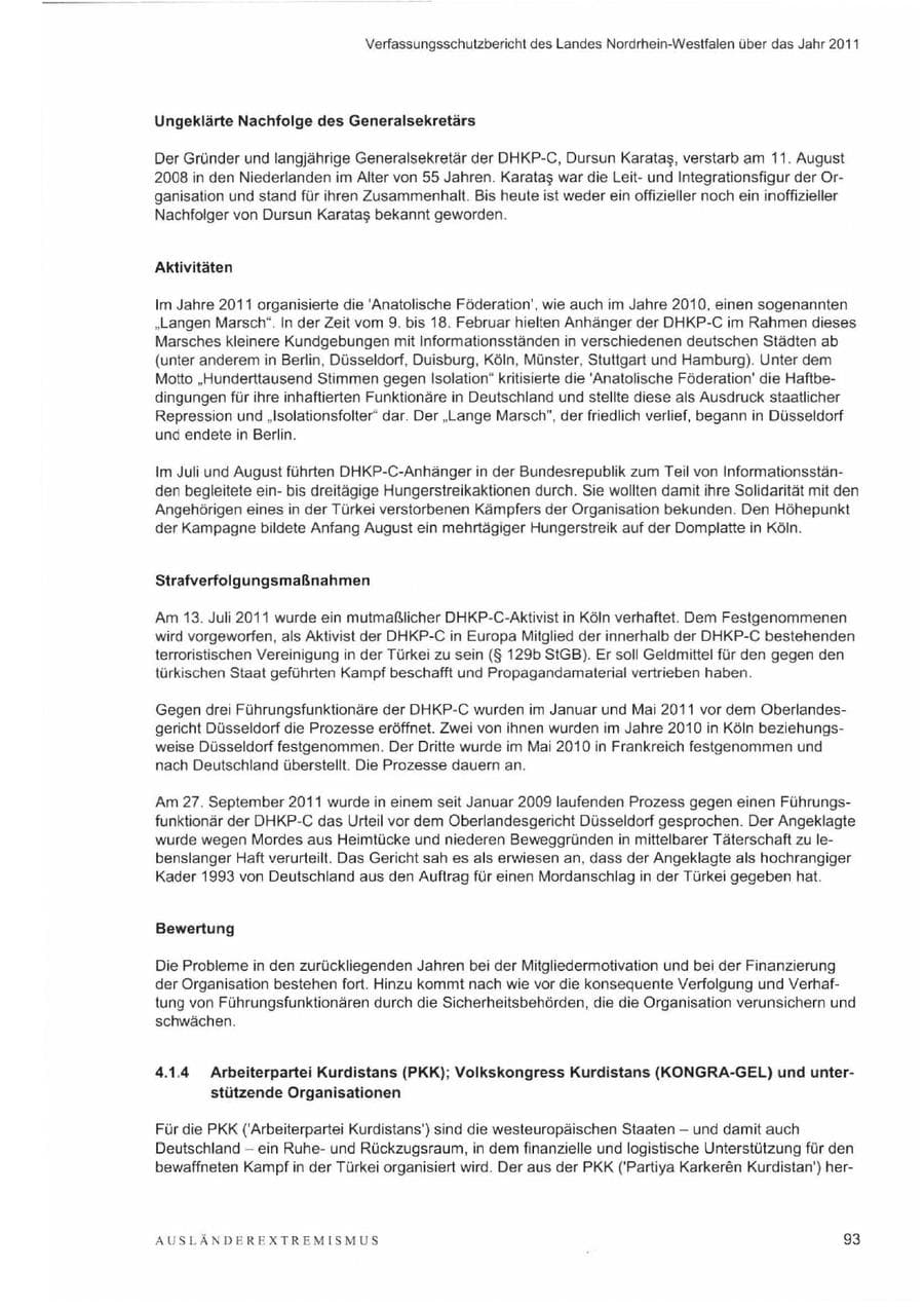 Seite 97 des Verfassungsschutzbericht 2011 Nordrhein-Westfalen