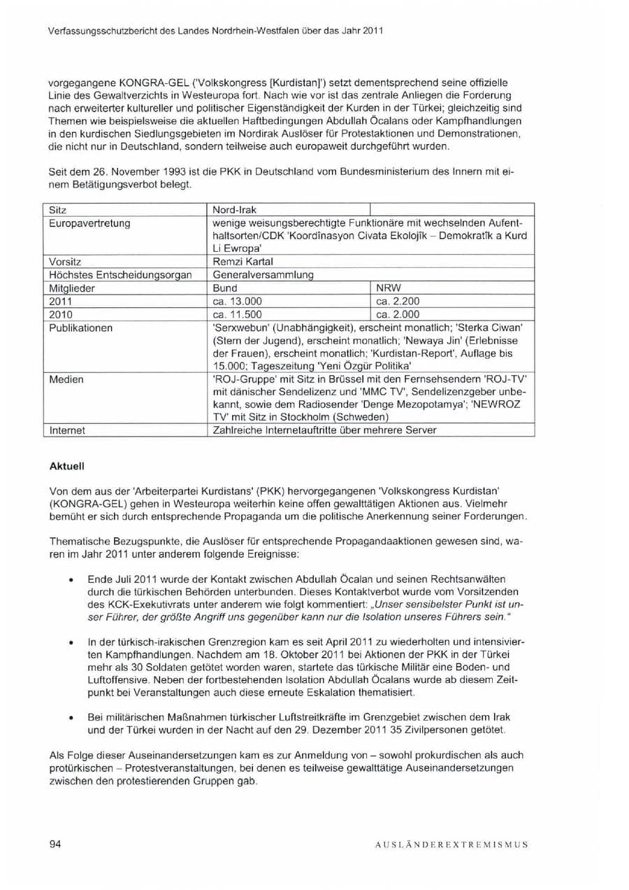 Seite 98 des Verfassungsschutzbericht 2011 Nordrhein-Westfalen
