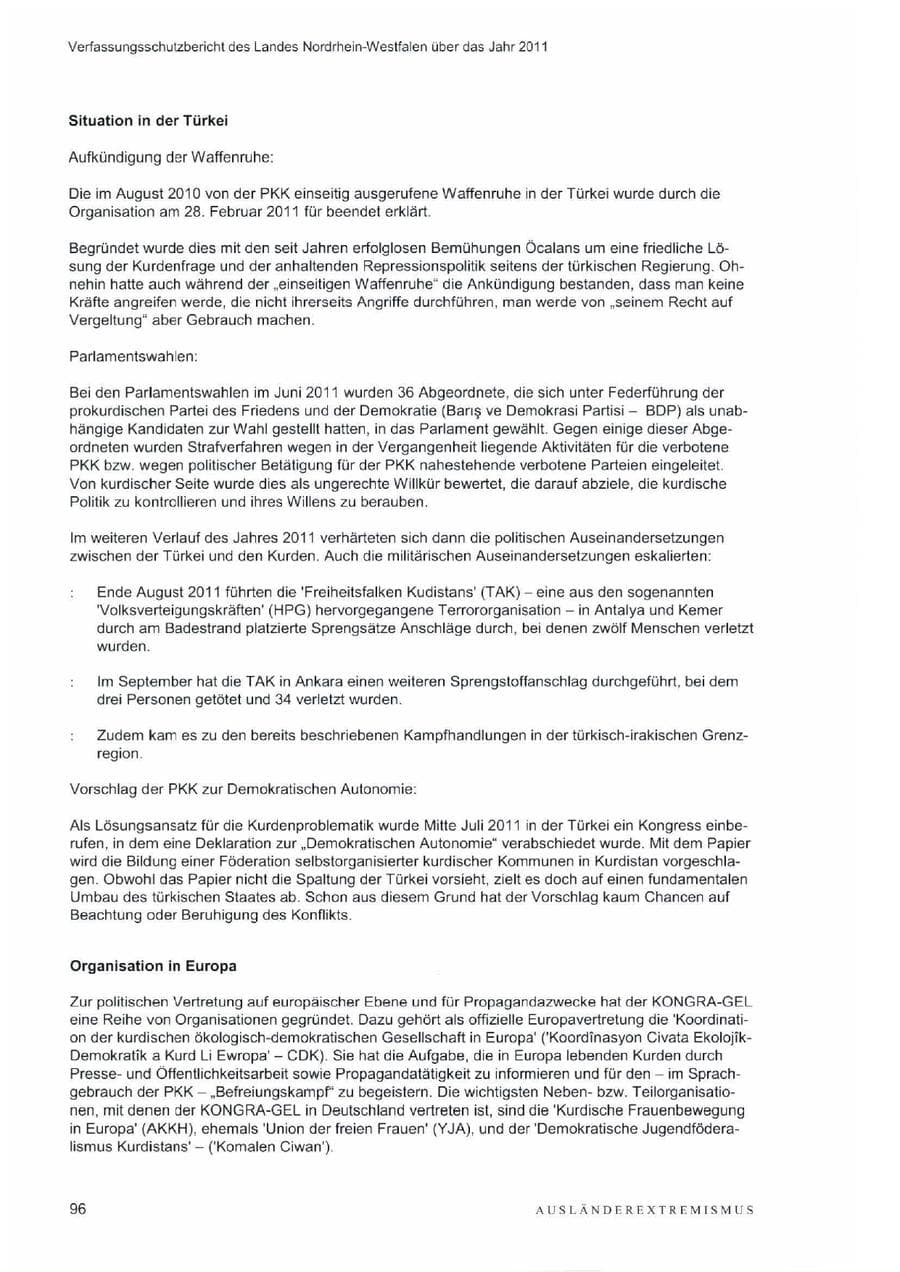 Seite 100 des Verfassungsschutzbericht 2011 Nordrhein-Westfalen