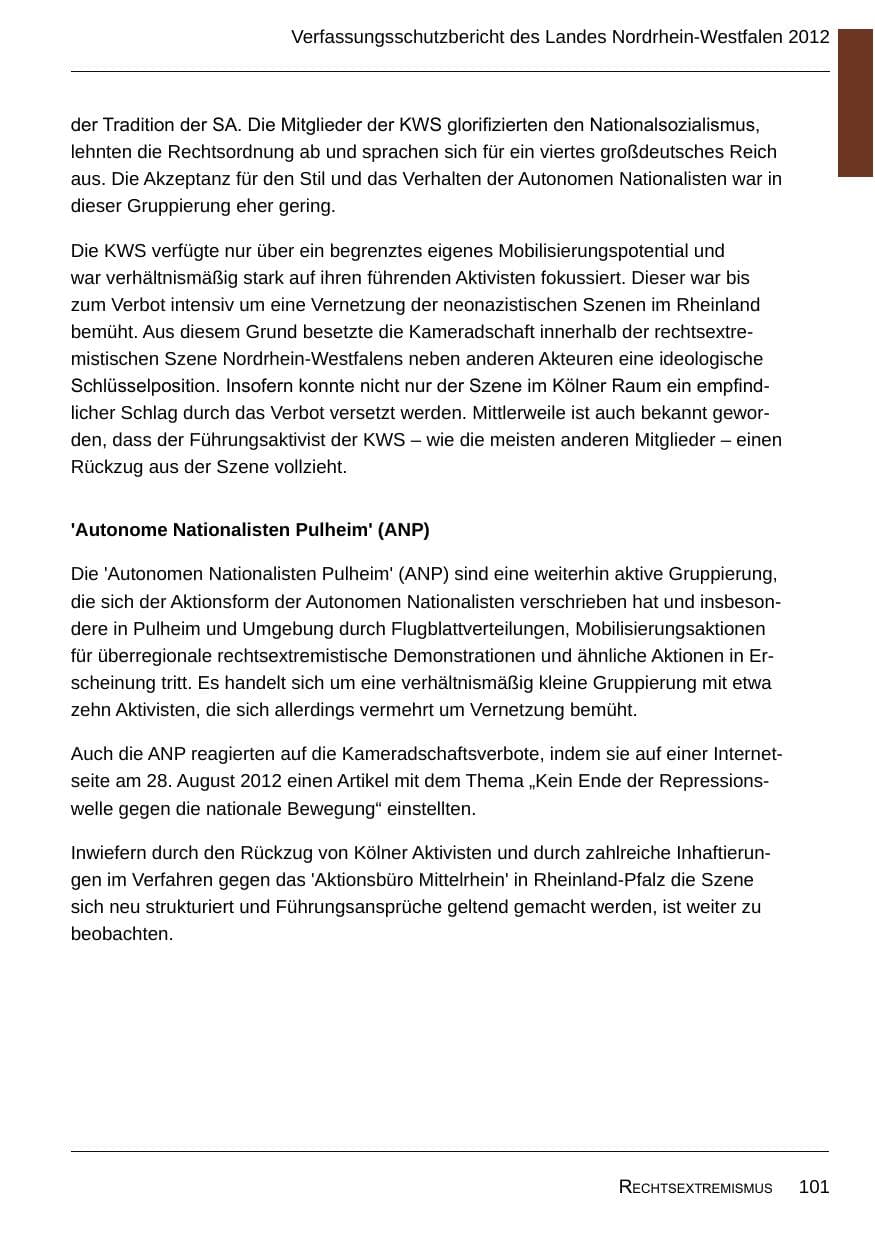 Seite 103 des Verfassungsschutzbericht 2012 Nordrhein-Westfalen