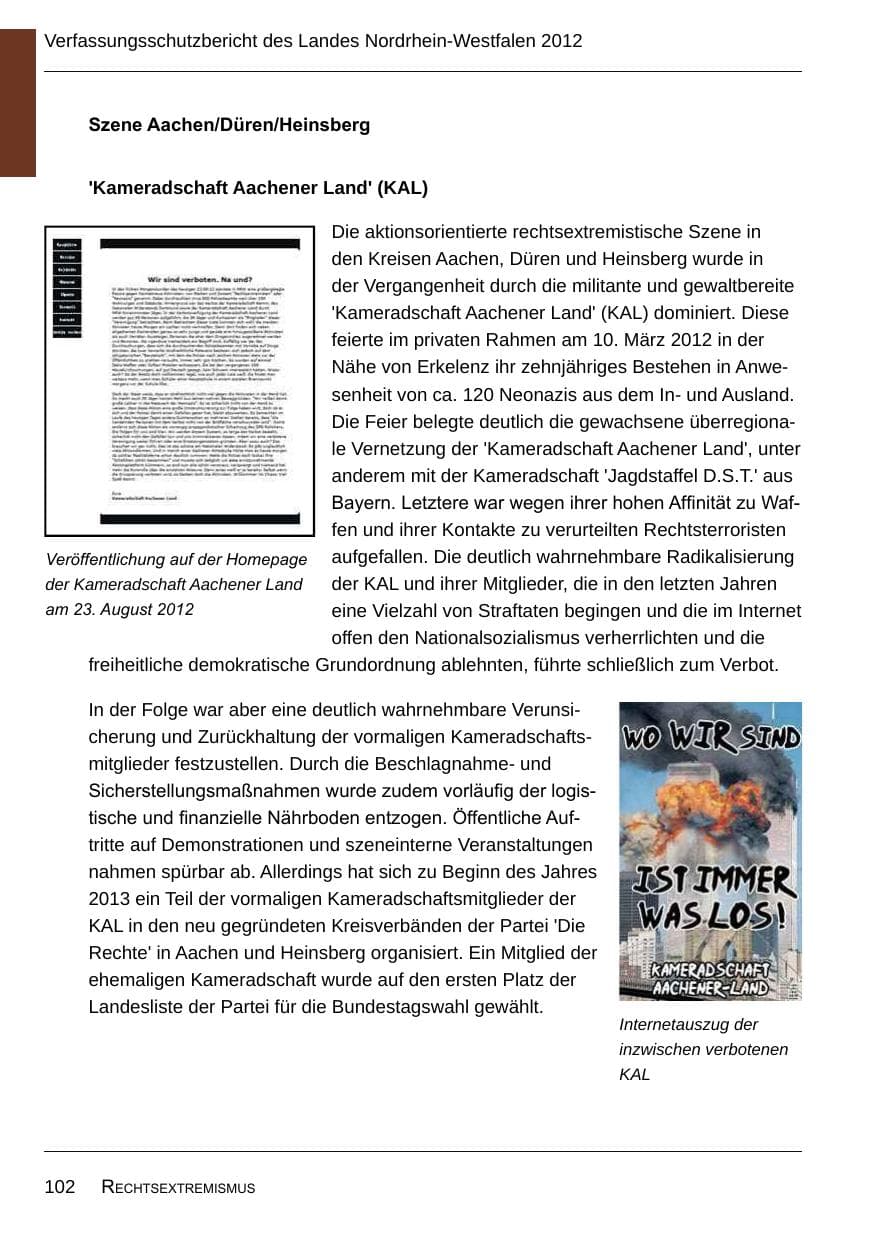 Seite 104 des Verfassungsschutzbericht 2012 Nordrhein-Westfalen