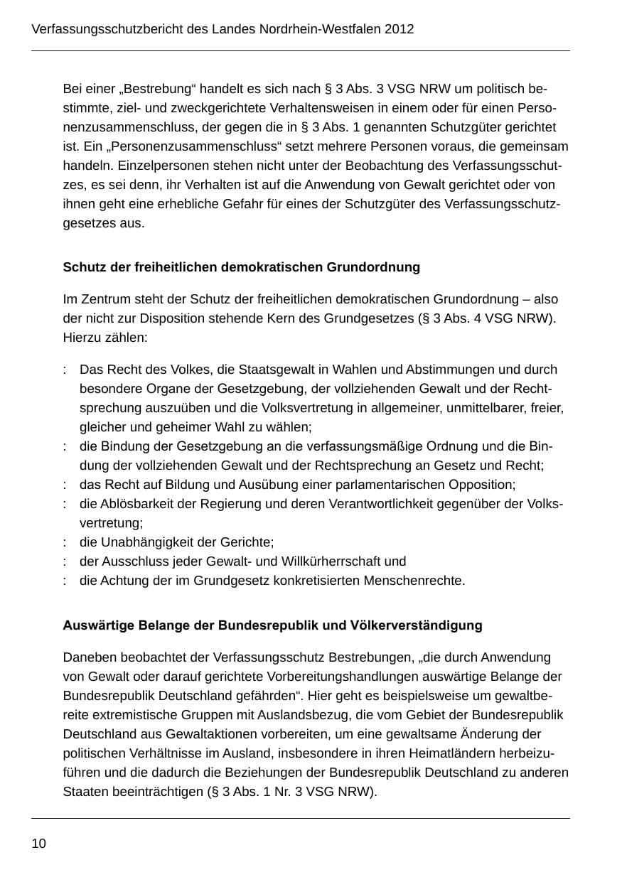 Seite 12 des Verfassungsschutzbericht 2012 Nordrhein-Westfalen