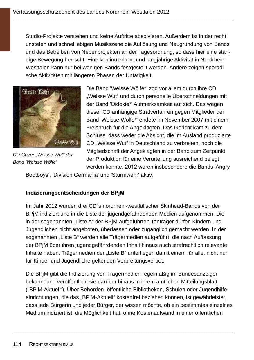 Seite 116 des Verfassungsschutzbericht 2012 Nordrhein-Westfalen