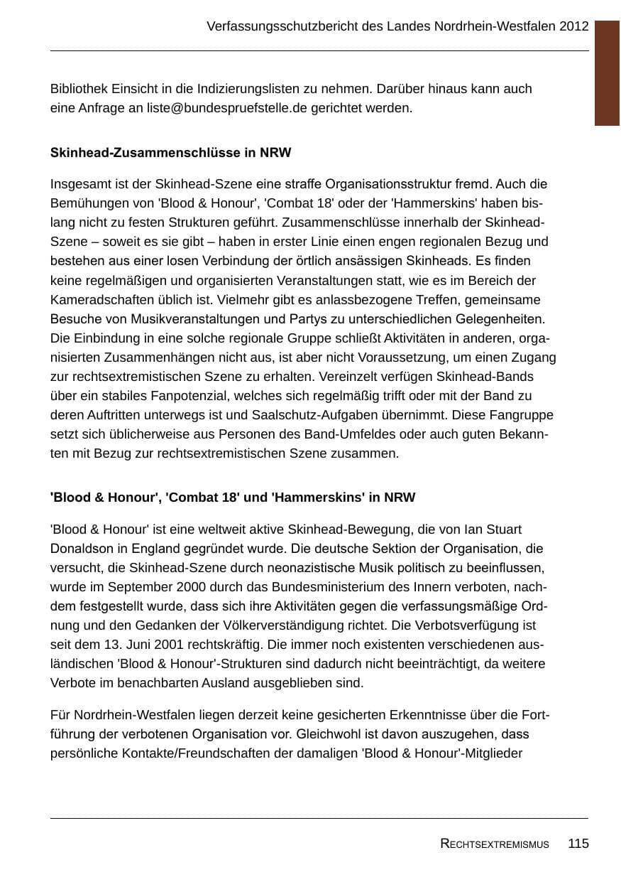 Seite 117 des Verfassungsschutzbericht 2012 Nordrhein-Westfalen