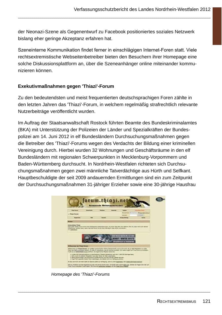 Seite 123 des Verfassungsschutzbericht 2012 Nordrhein-Westfalen