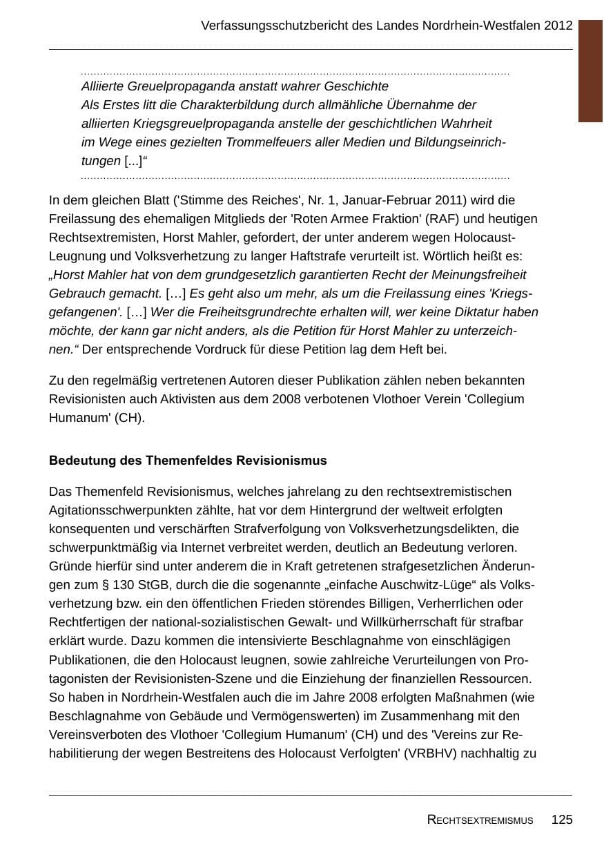 Seite 127 des Verfassungsschutzbericht 2012 Nordrhein-Westfalen