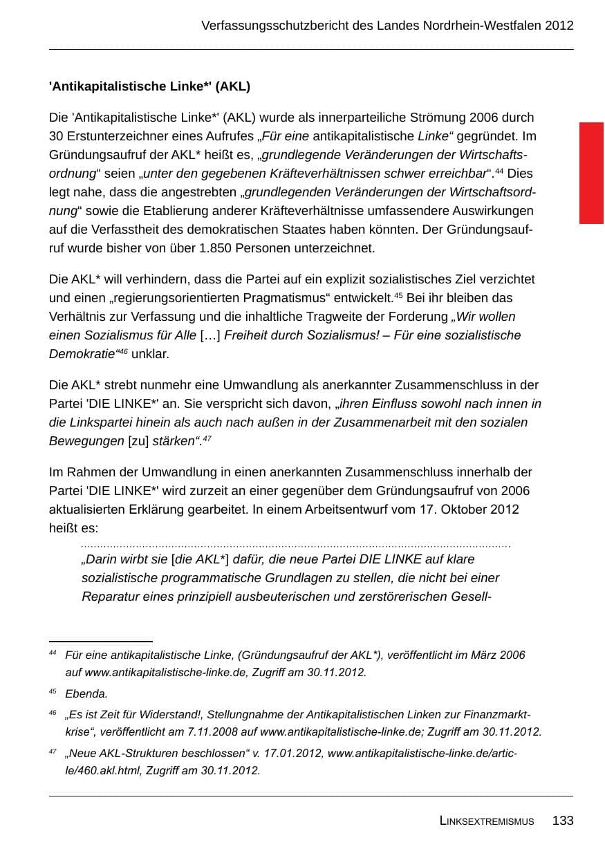 Seite 135 des Verfassungsschutzbericht 2012 Nordrhein-Westfalen