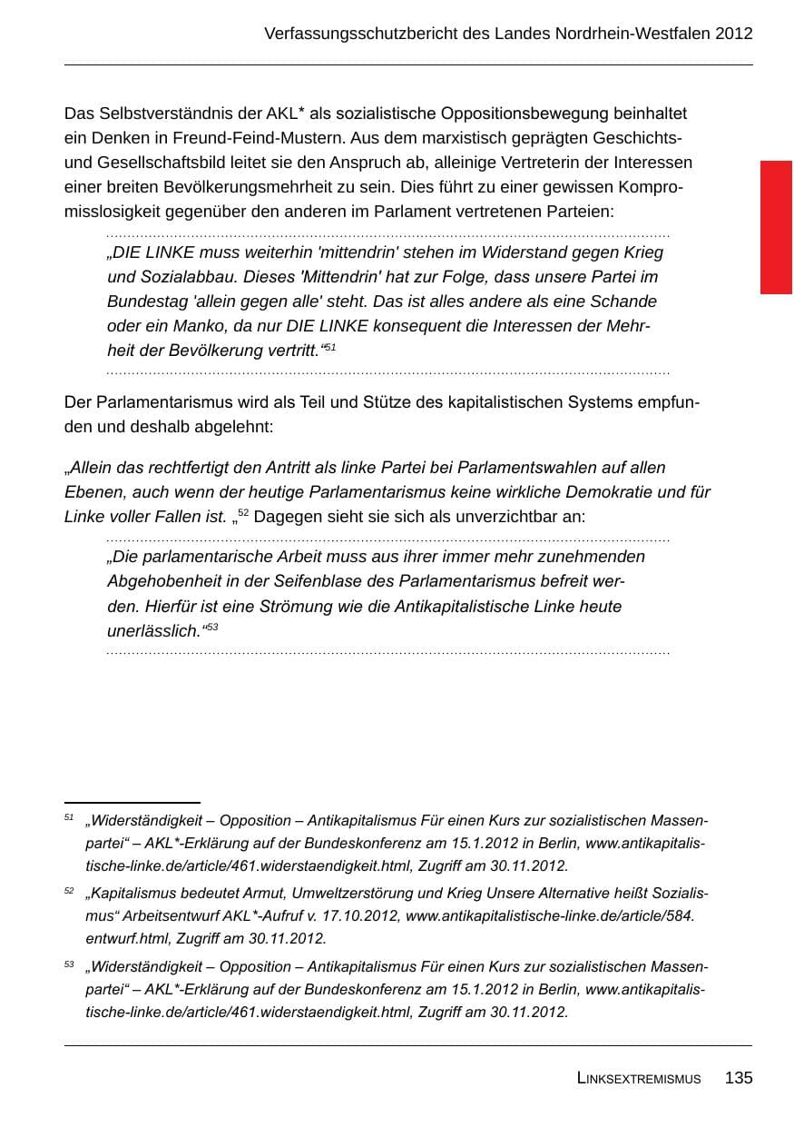 Seite 137 des Verfassungsschutzbericht 2012 Nordrhein-Westfalen