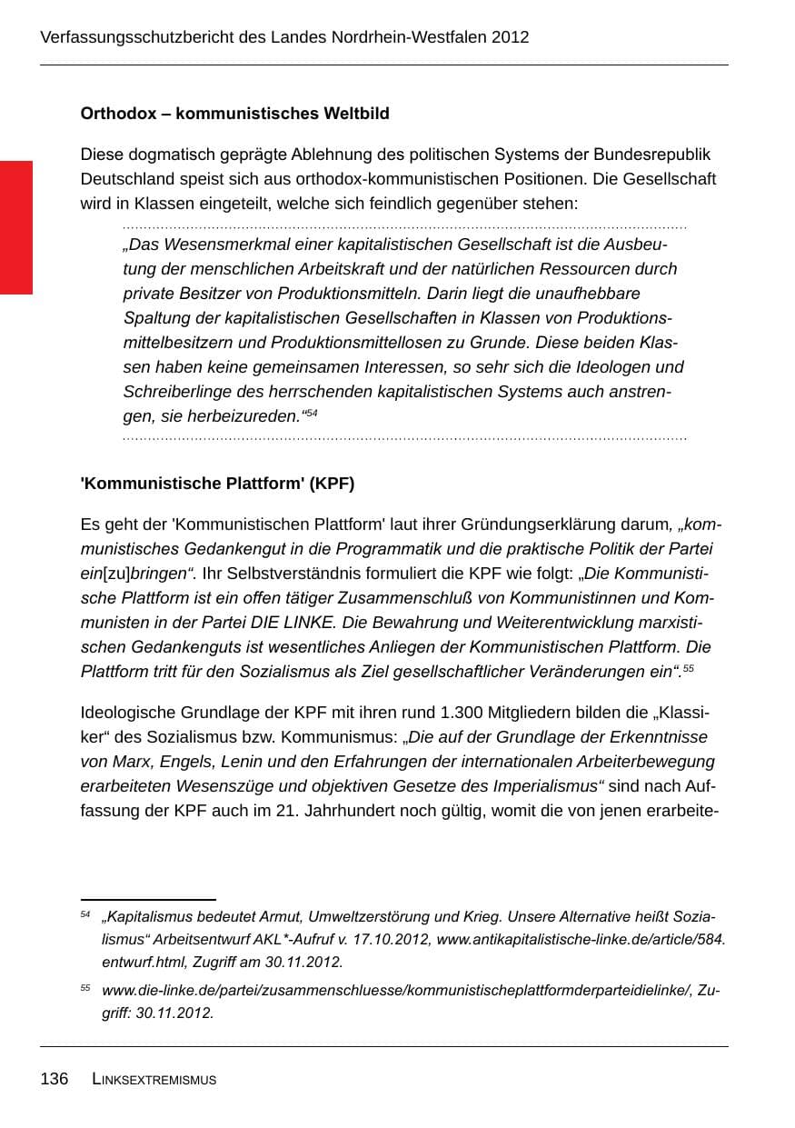 Seite 138 des Verfassungsschutzbericht 2012 Nordrhein-Westfalen