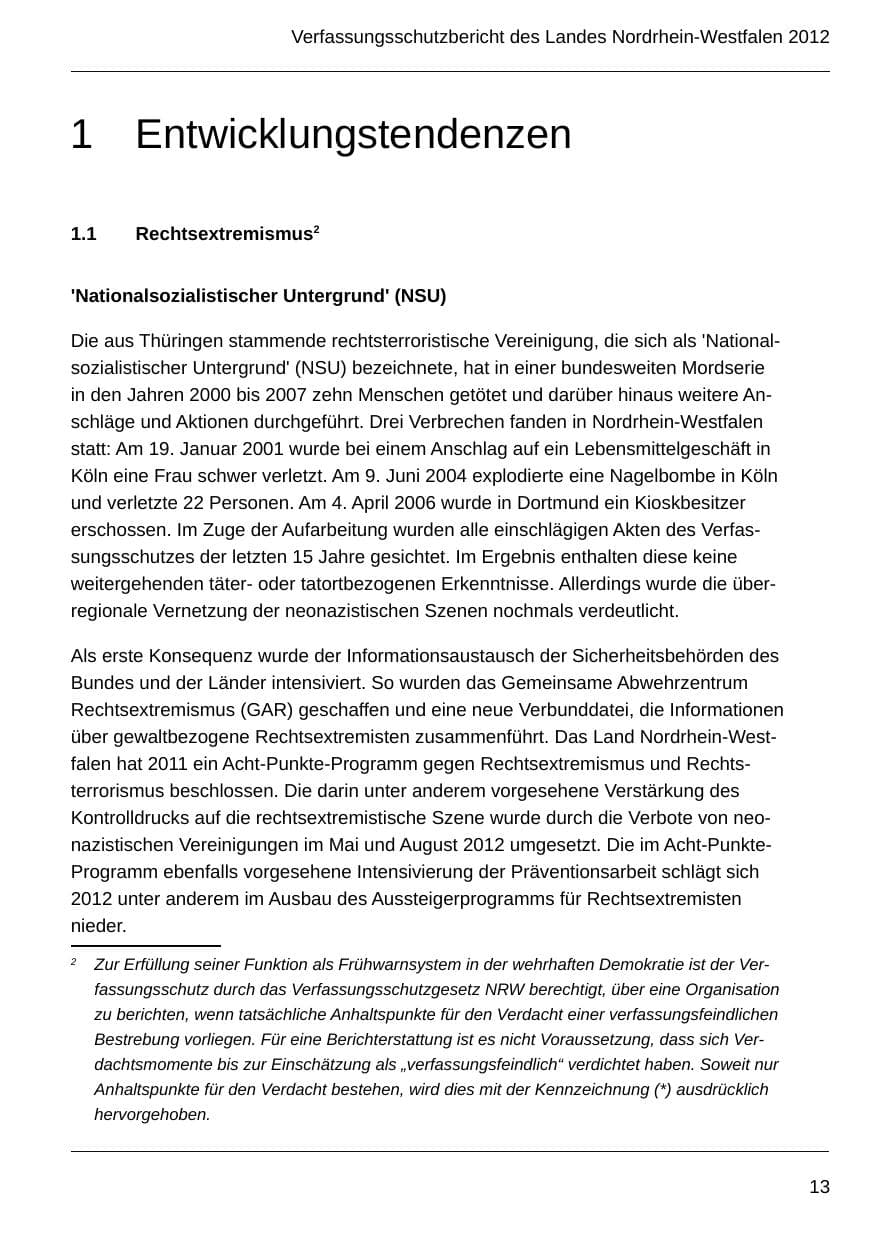 Seite 15 des Verfassungsschutzbericht 2012 Nordrhein-Westfalen