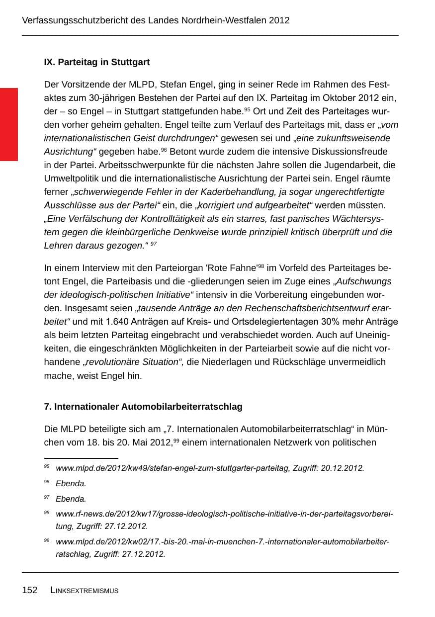 Seite 154 des Verfassungsschutzbericht 2012 Nordrhein-Westfalen
