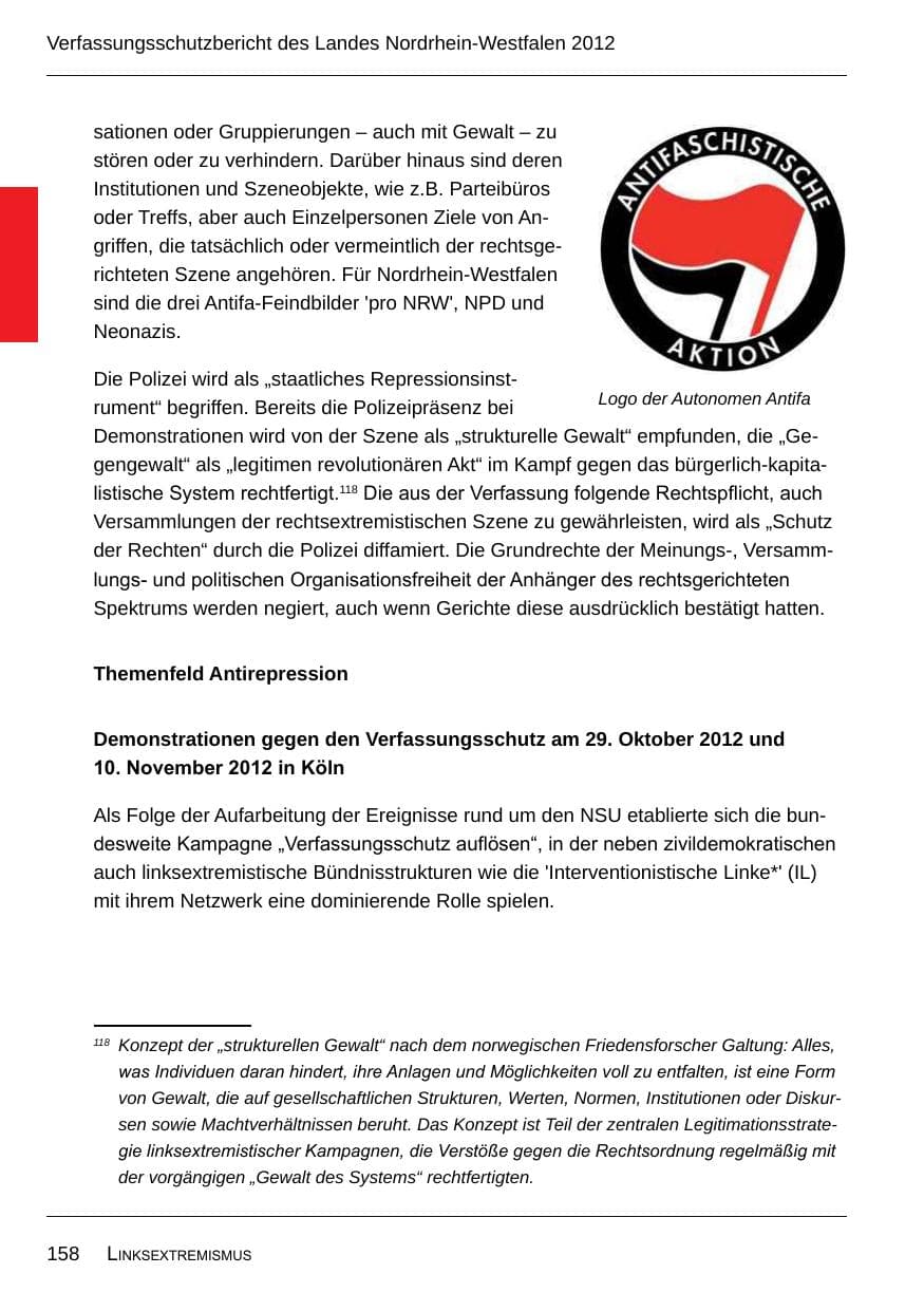 Seite 160 des Verfassungsschutzbericht 2012 Nordrhein-Westfalen