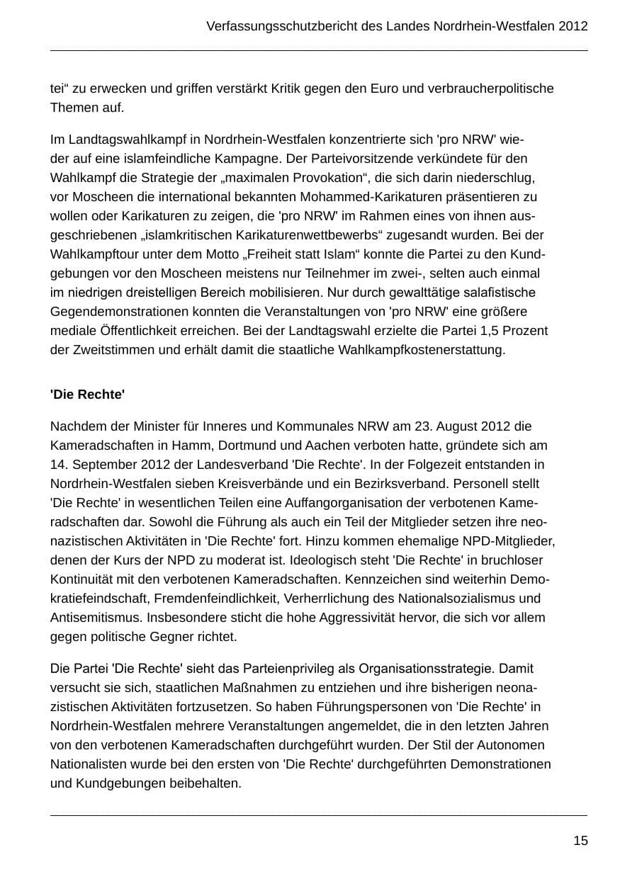 Seite 17 des Verfassungsschutzbericht 2012 Nordrhein-Westfalen