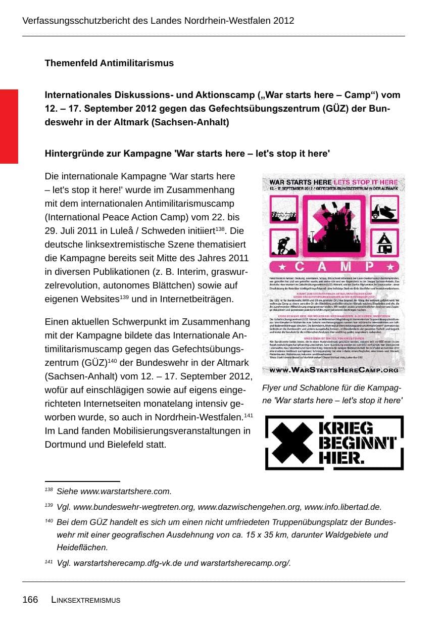 Seite 168 des Verfassungsschutzbericht 2012 Nordrhein-Westfalen