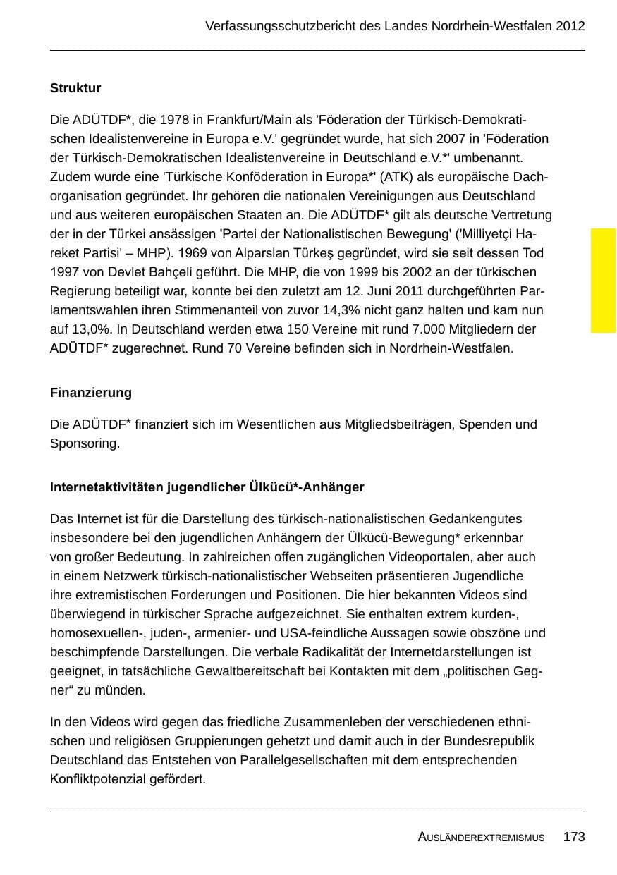 Seite 175 des Verfassungsschutzbericht 2012 Nordrhein-Westfalen