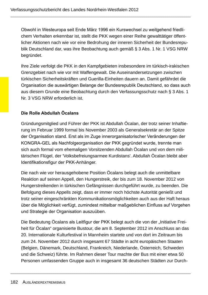 Seite 184 des Verfassungsschutzbericht 2012 Nordrhein-Westfalen