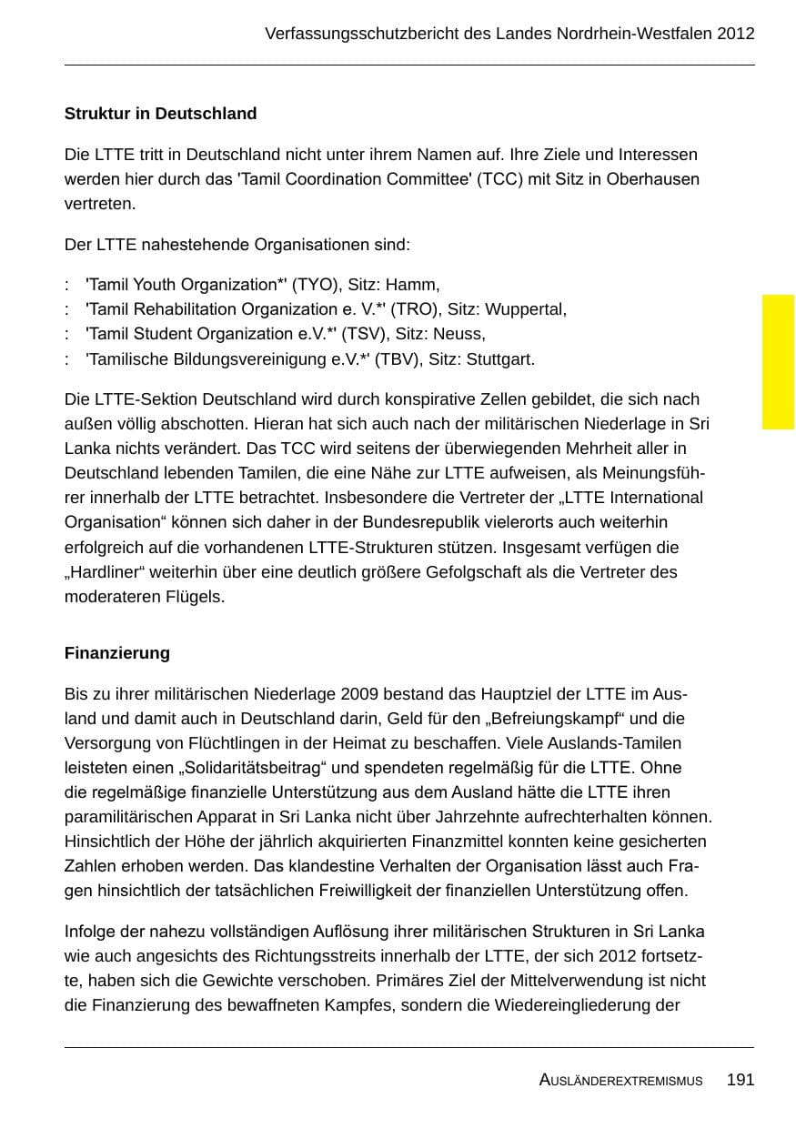 Seite 193 des Verfassungsschutzbericht 2012 Nordrhein-Westfalen