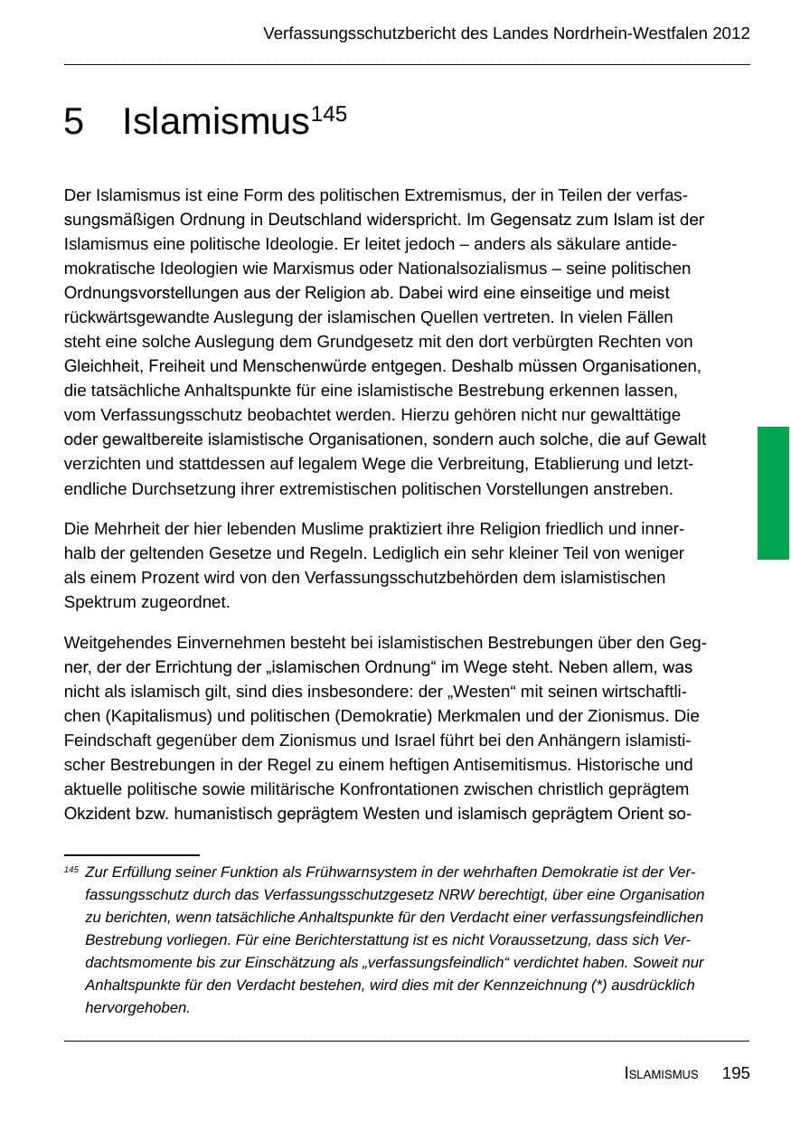 Seite 197 des Verfassungsschutzbericht 2012 Nordrhein-Westfalen