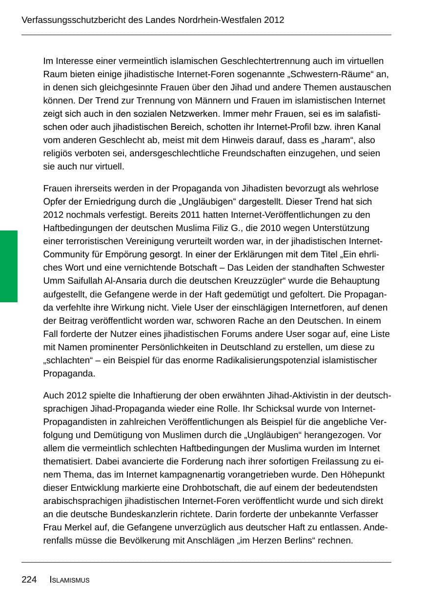 Seite 226 des Verfassungsschutzbericht 2012 Nordrhein-Westfalen