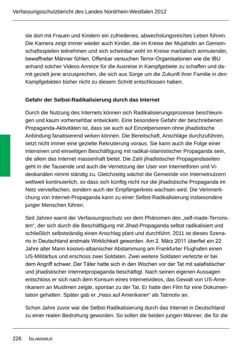 Seite 228 des Verfassungsschutzbericht 2012 Nordrhein-Westfalen