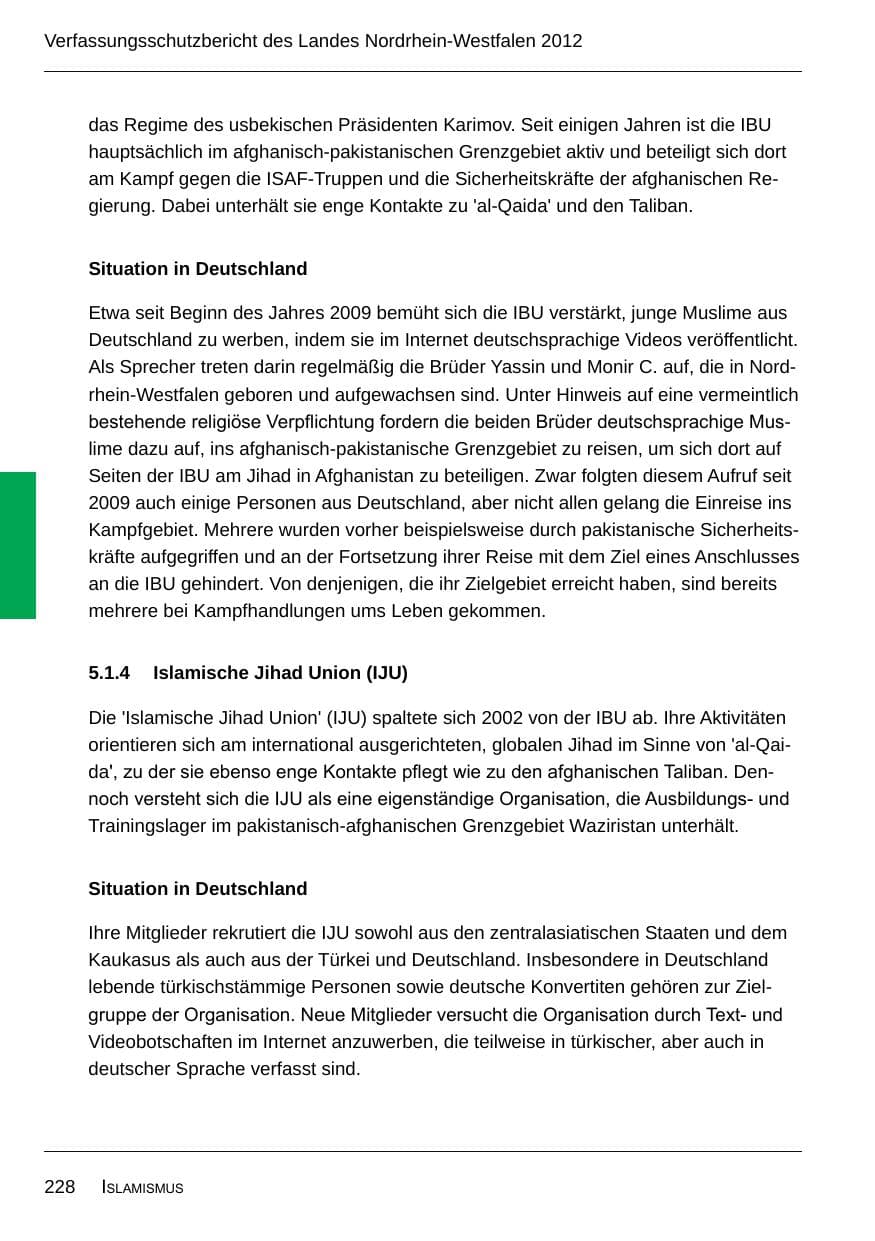 Seite 230 des Verfassungsschutzbericht 2012 Nordrhein-Westfalen