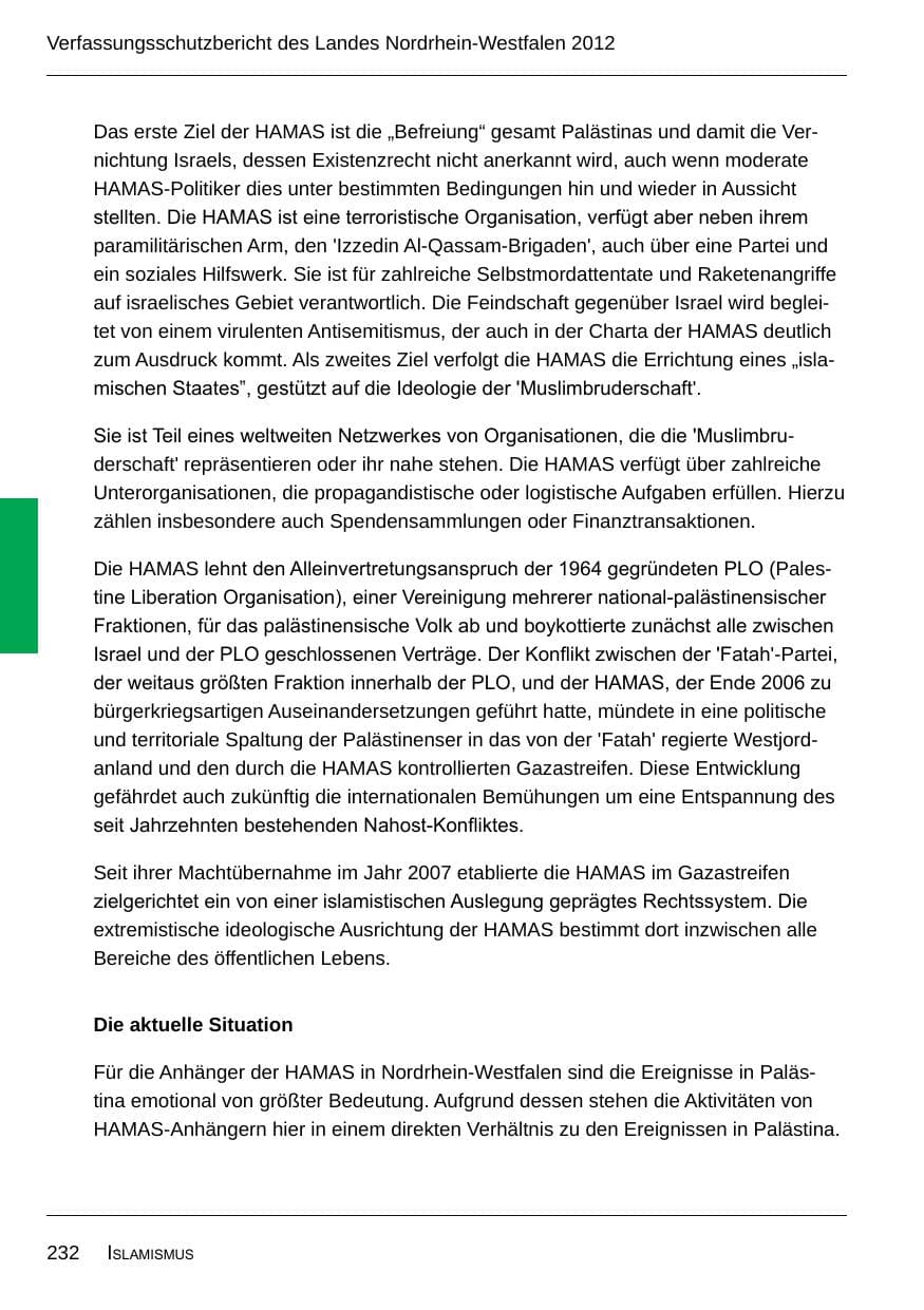 Seite 234 des Verfassungsschutzbericht 2012 Nordrhein-Westfalen