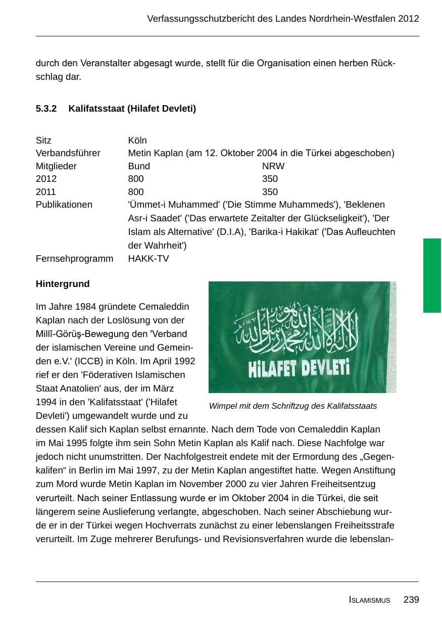 Seite 241 des Verfassungsschutzbericht 2012 Nordrhein-Westfalen