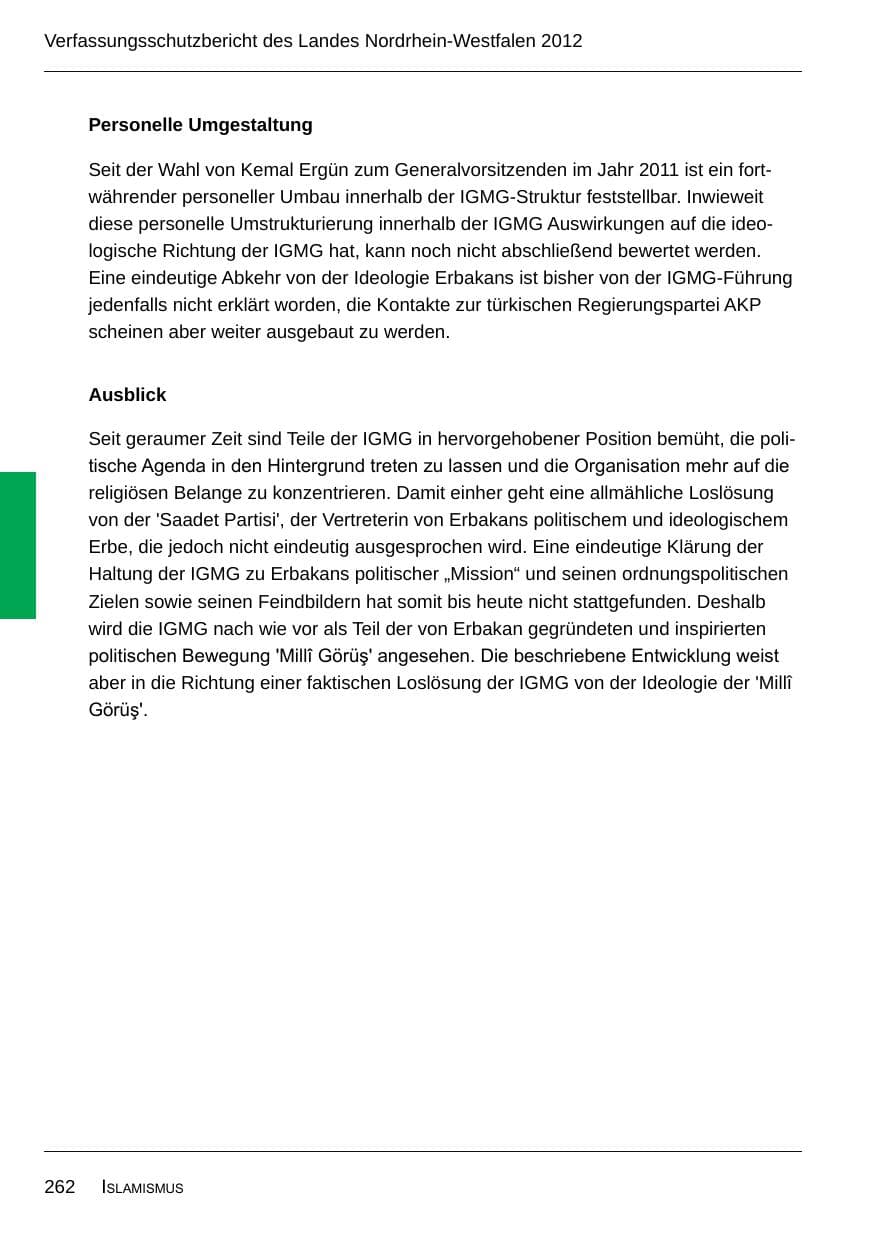 Seite 264 des Verfassungsschutzbericht 2012 Nordrhein-Westfalen