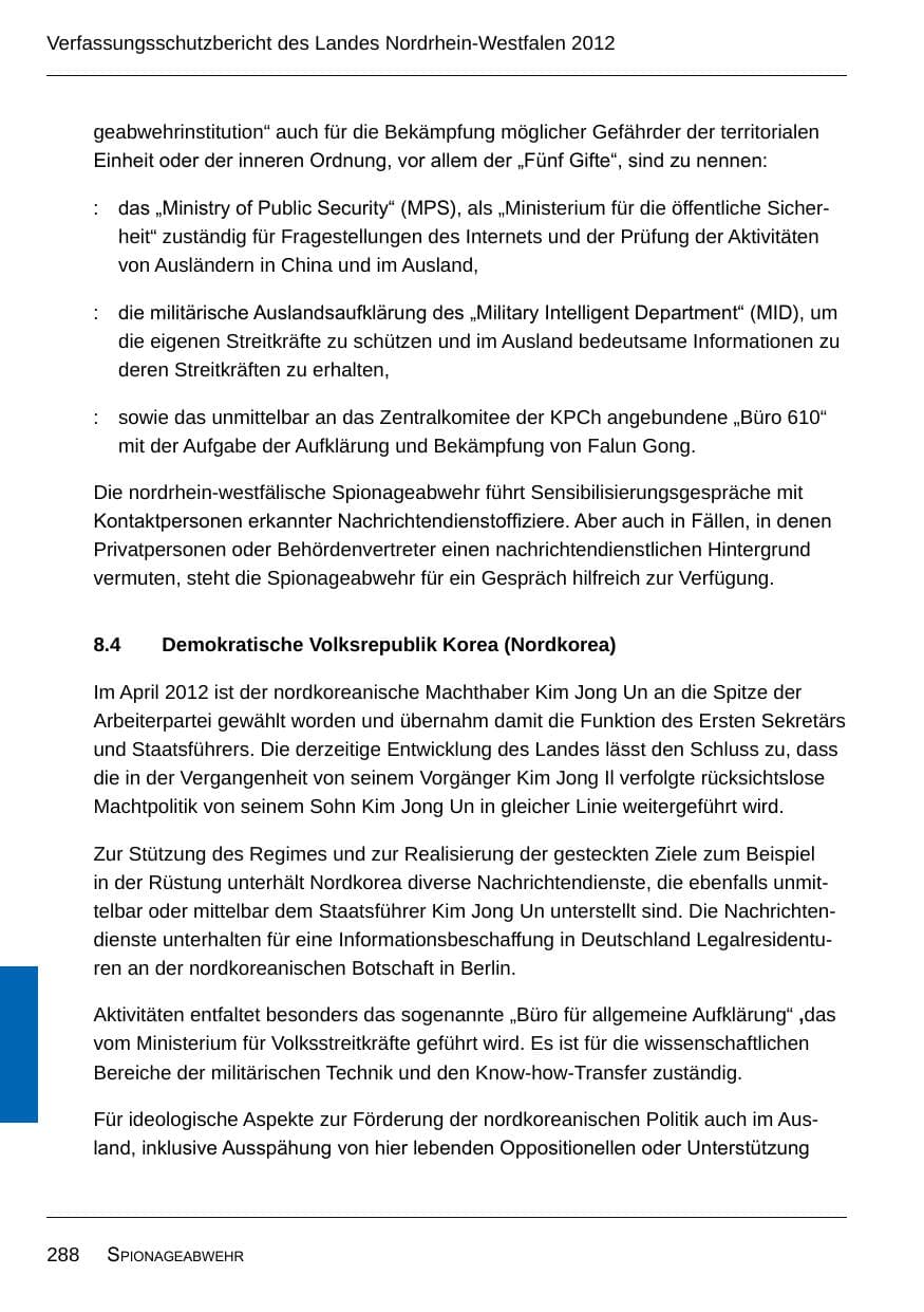 Seite 290 des Verfassungsschutzbericht 2012 Nordrhein-Westfalen