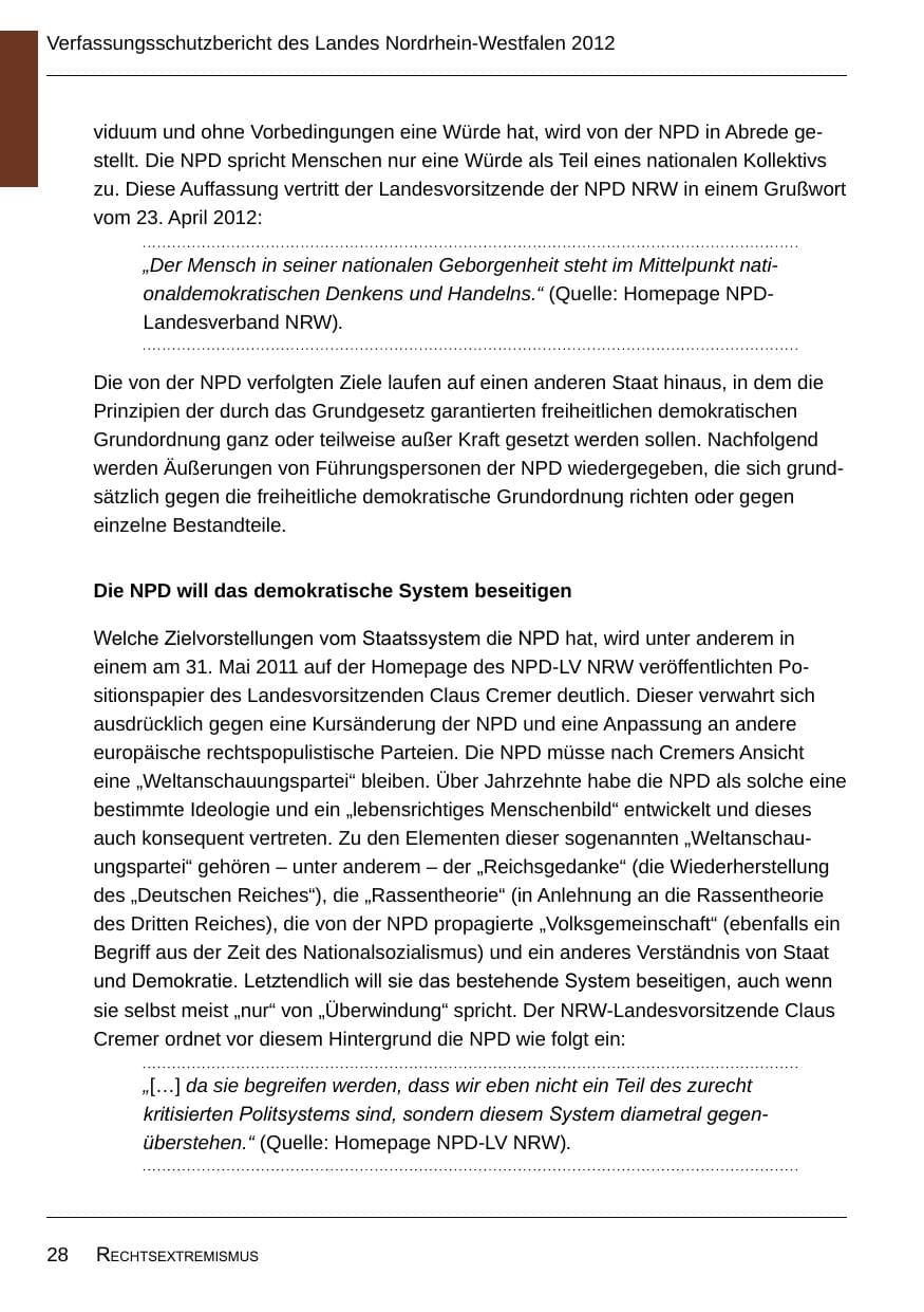 Seite 30 des Verfassungsschutzbericht 2012 Nordrhein-Westfalen
