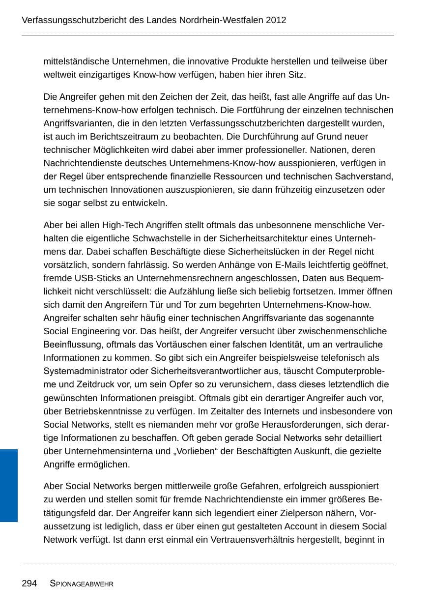 Seite 296 des Verfassungsschutzbericht 2012 Nordrhein-Westfalen