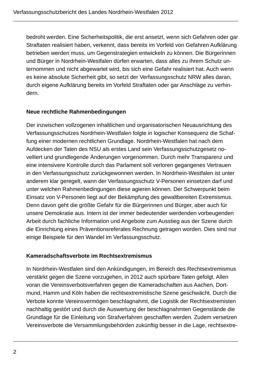 Seite 4 des Verfassungsschutzbericht 2012 Nordrhein-Westfalen