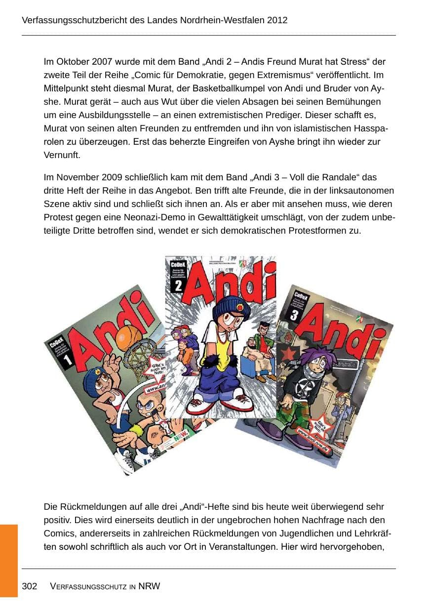 Seite 304 des Verfassungsschutzbericht 2012 Nordrhein-Westfalen