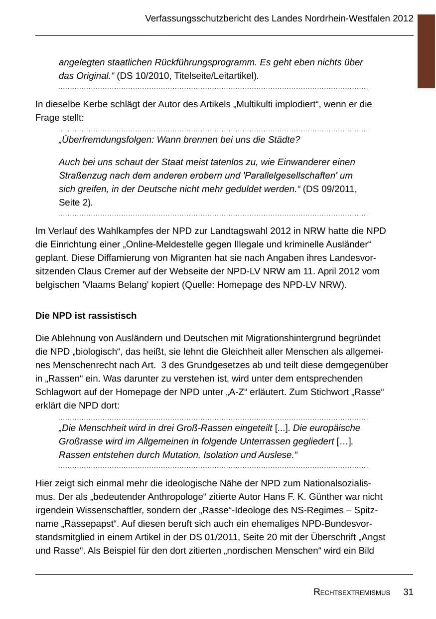 Seite 33 des Verfassungsschutzbericht 2012 Nordrhein-Westfalen