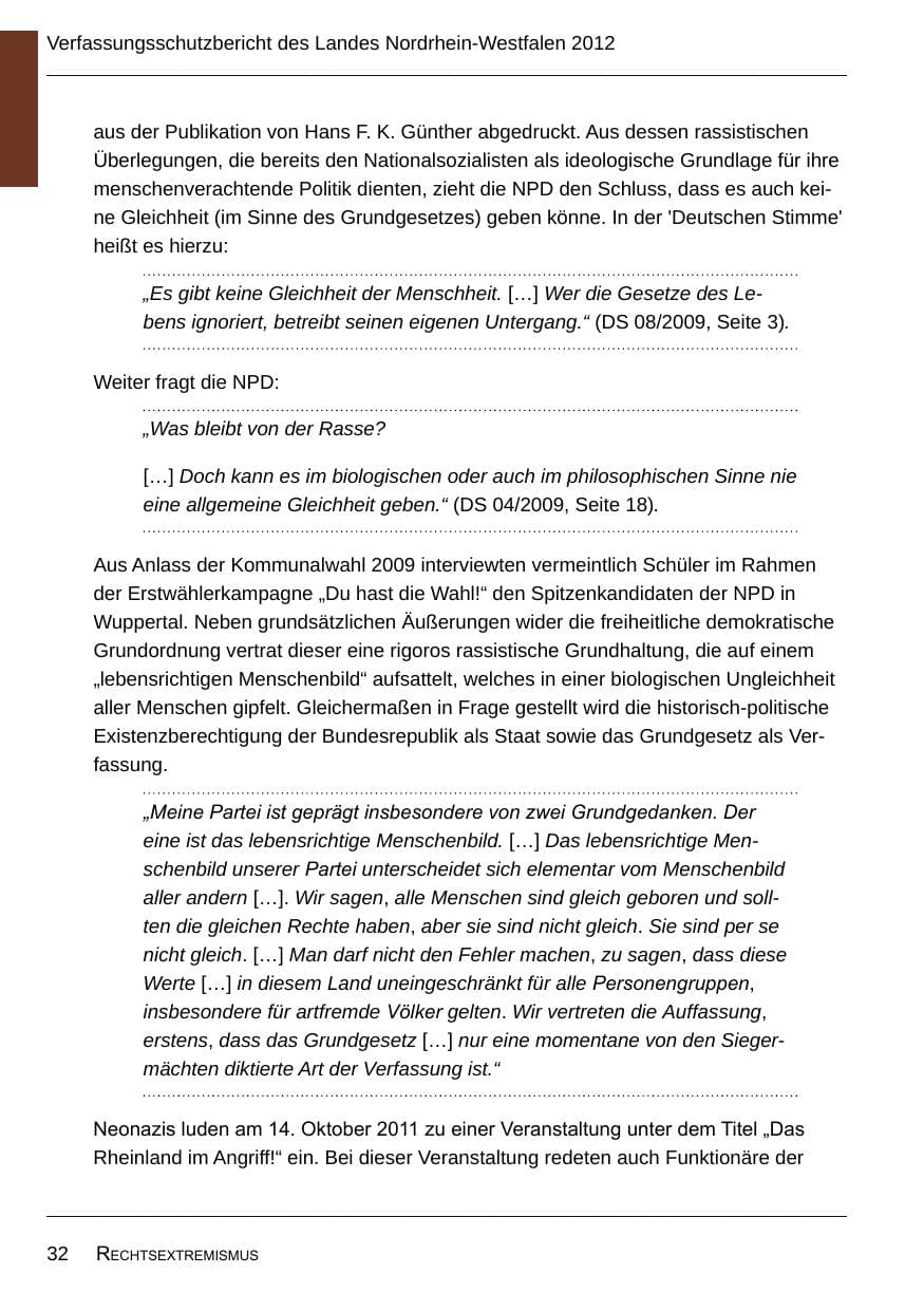 Seite 34 des Verfassungsschutzbericht 2012 Nordrhein-Westfalen