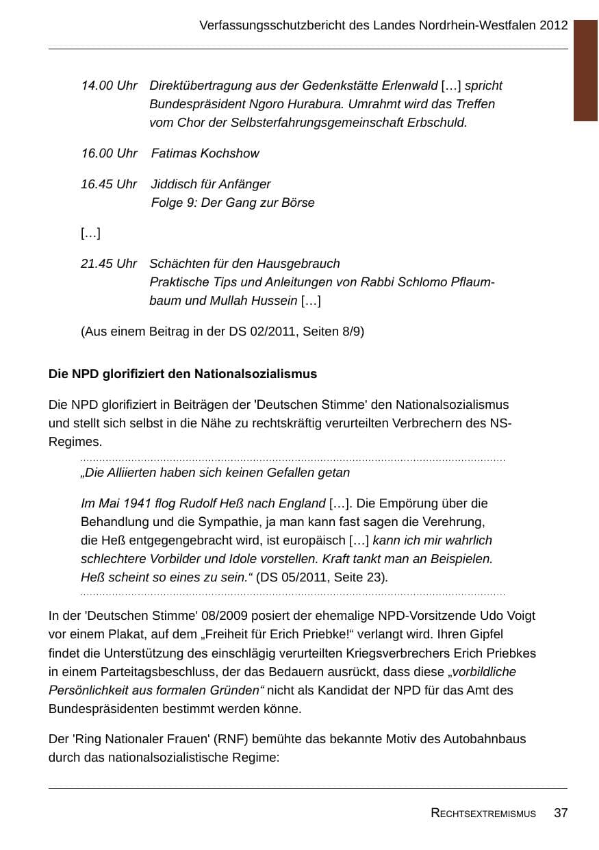 Seite 39 des Verfassungsschutzbericht 2012 Nordrhein-Westfalen