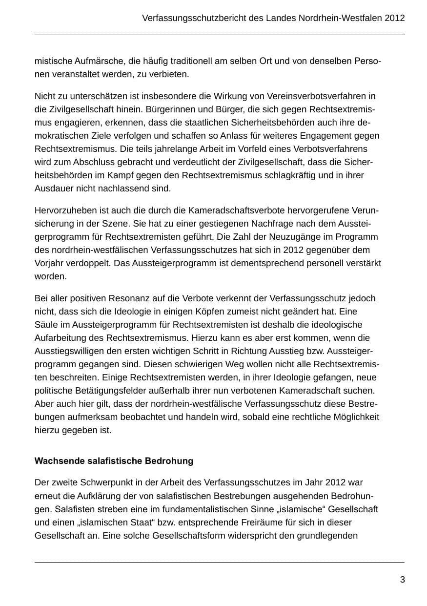 Seite 5 des Verfassungsschutzbericht 2012 Nordrhein-Westfalen