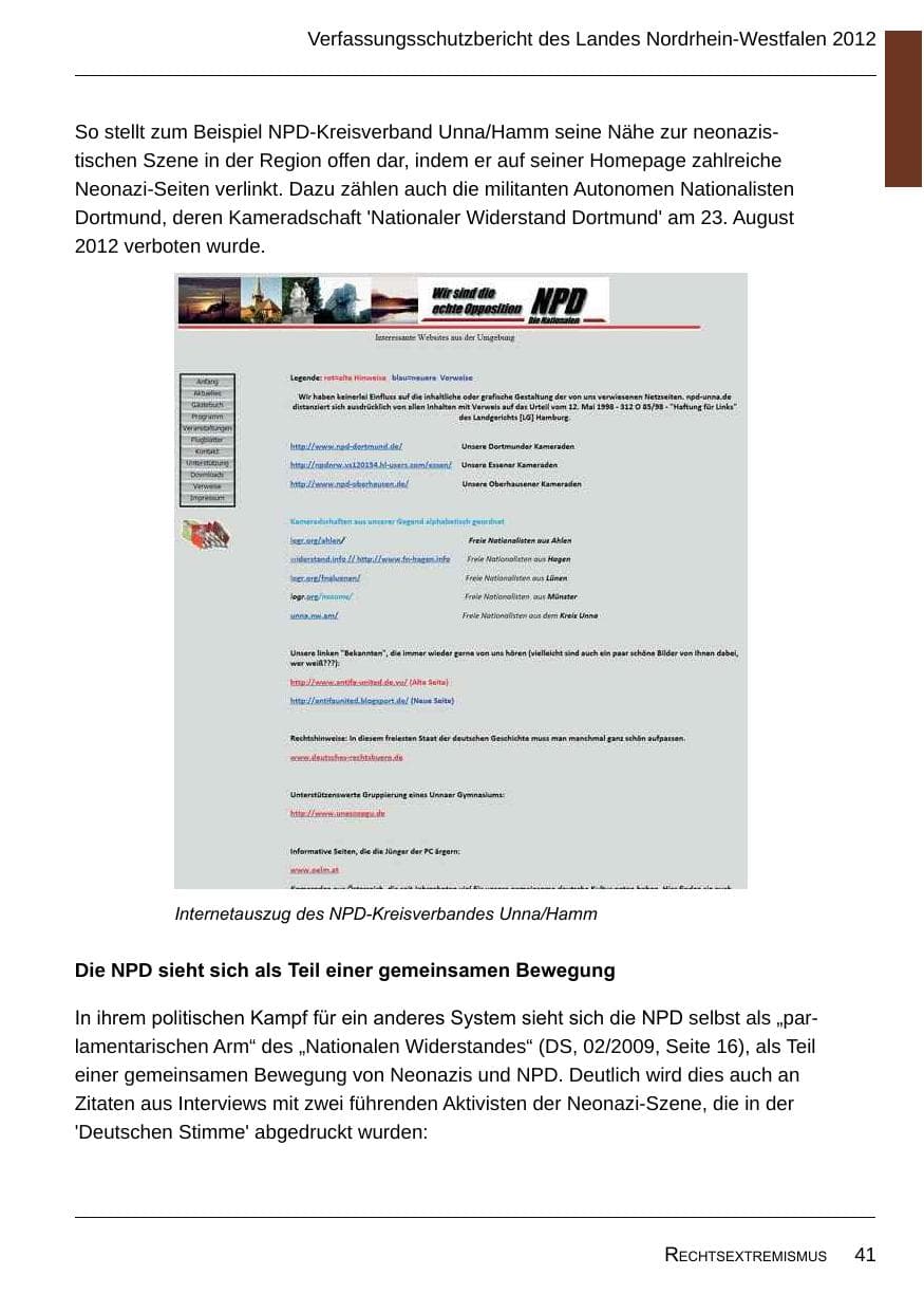 Seite 43 des Verfassungsschutzbericht 2012 Nordrhein-Westfalen