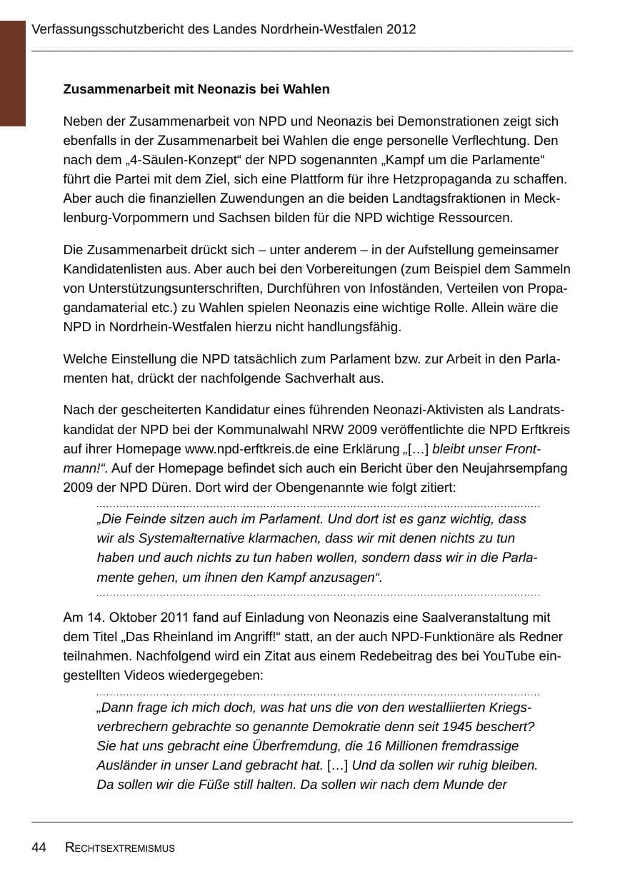Seite 46 des Verfassungsschutzbericht 2012 Nordrhein-Westfalen