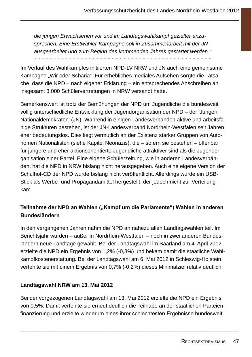 Seite 49 des Verfassungsschutzbericht 2012 Nordrhein-Westfalen