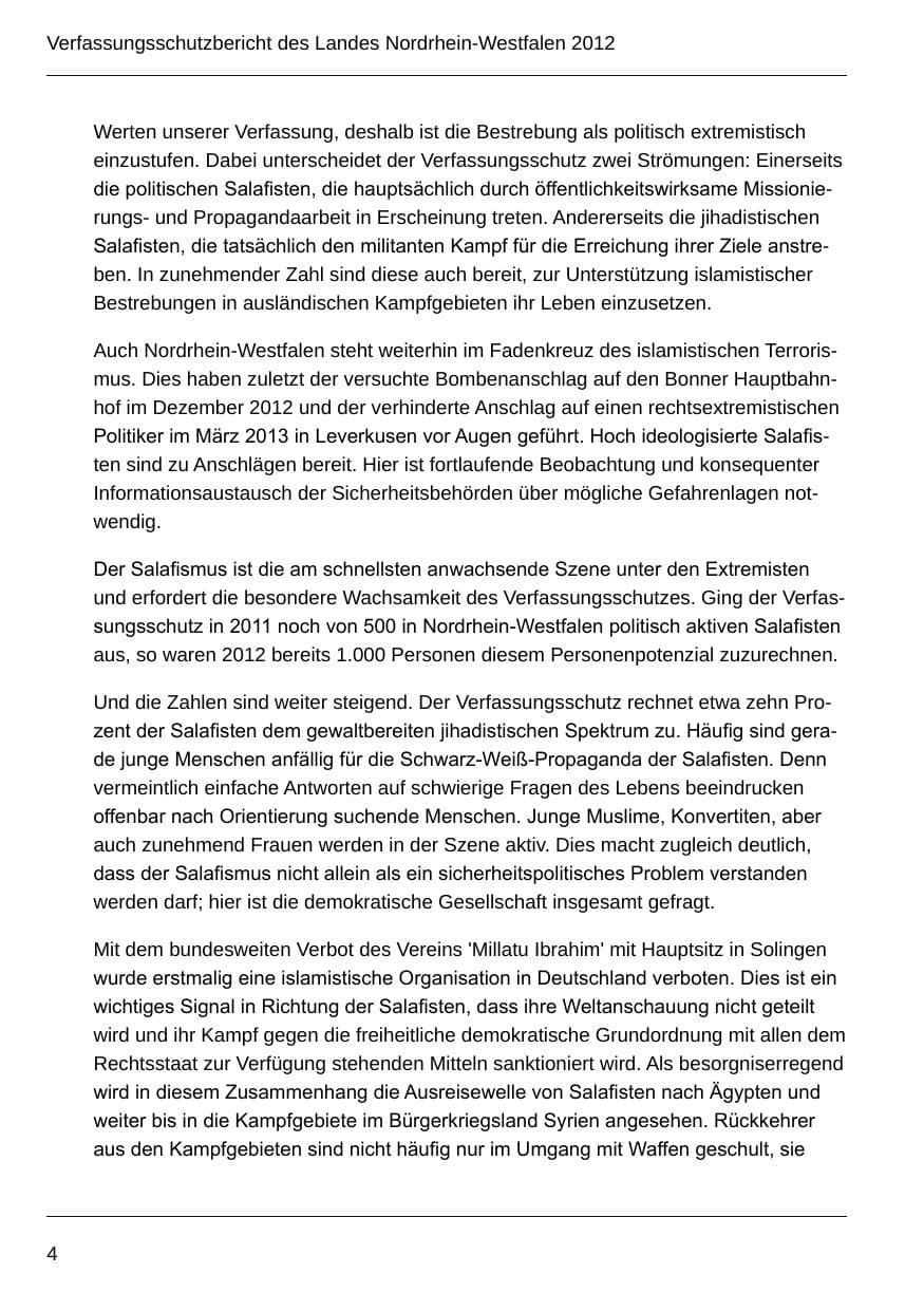 Seite 6 des Verfassungsschutzbericht 2012 Nordrhein-Westfalen