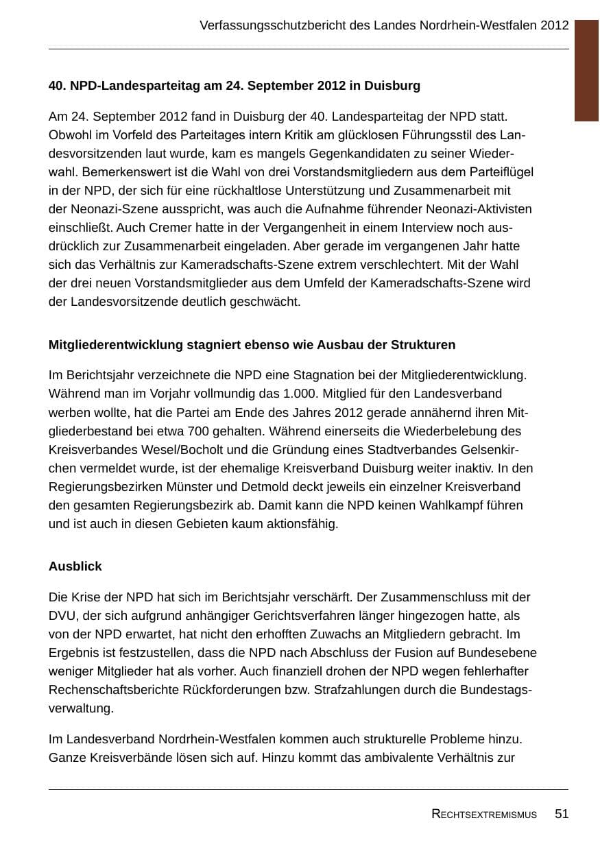 Seite 53 des Verfassungsschutzbericht 2012 Nordrhein-Westfalen