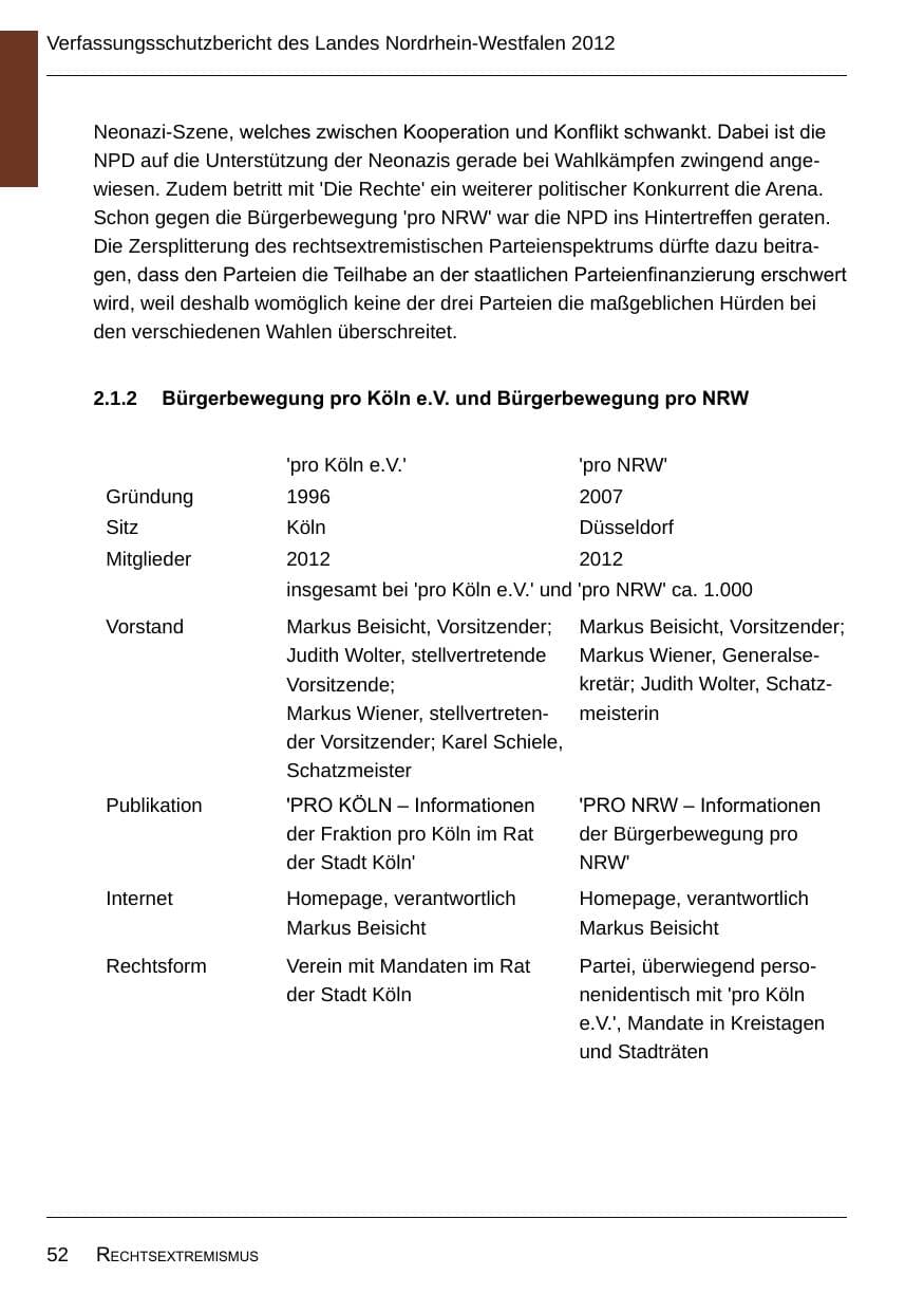 Seite 54 des Verfassungsschutzbericht 2012 Nordrhein-Westfalen