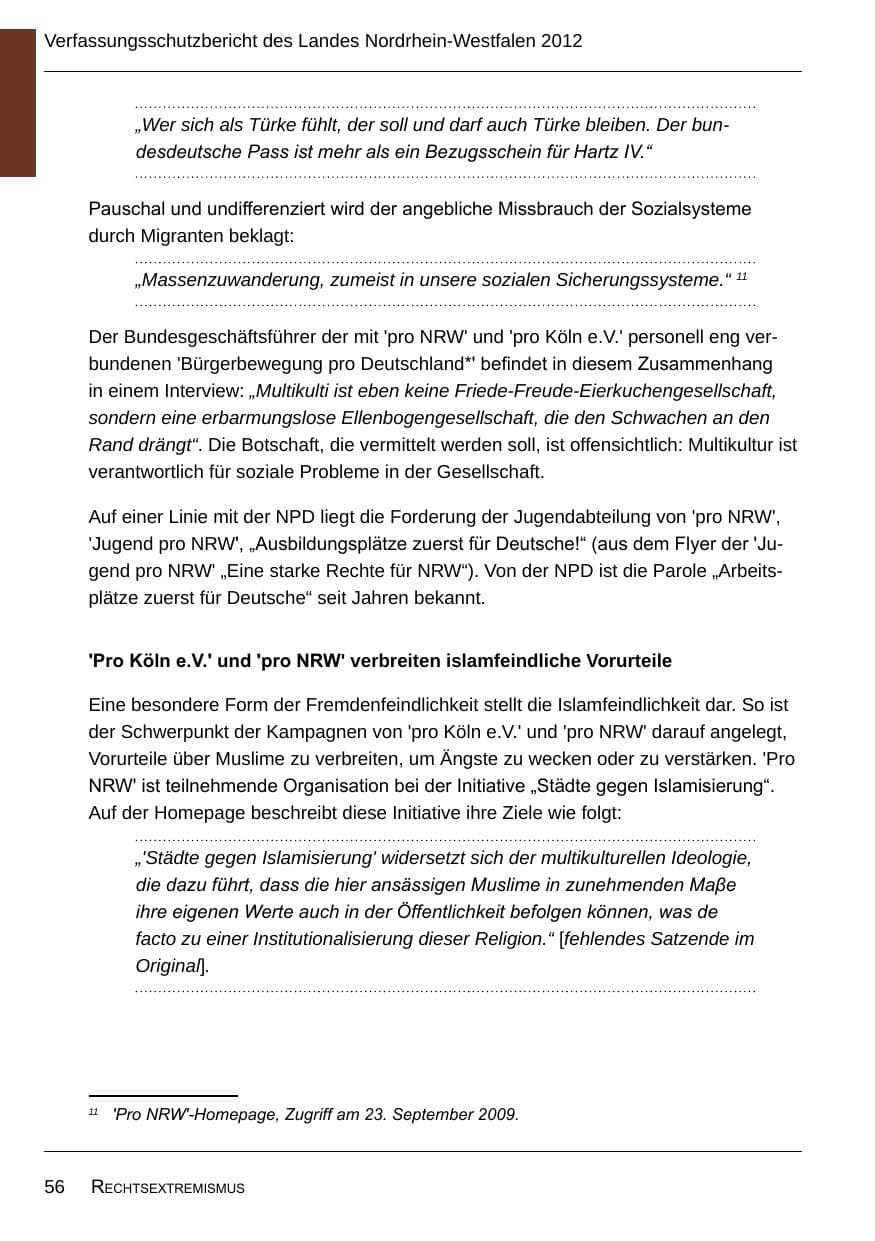 Seite 58 des Verfassungsschutzbericht 2012 Nordrhein-Westfalen